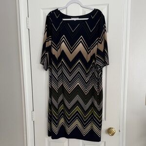 Studio One Chevron Midi Dress - Blue and Tan